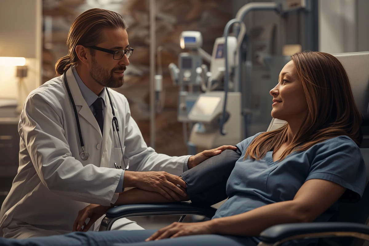 Doctor checking patient blood pressure during sick visit
